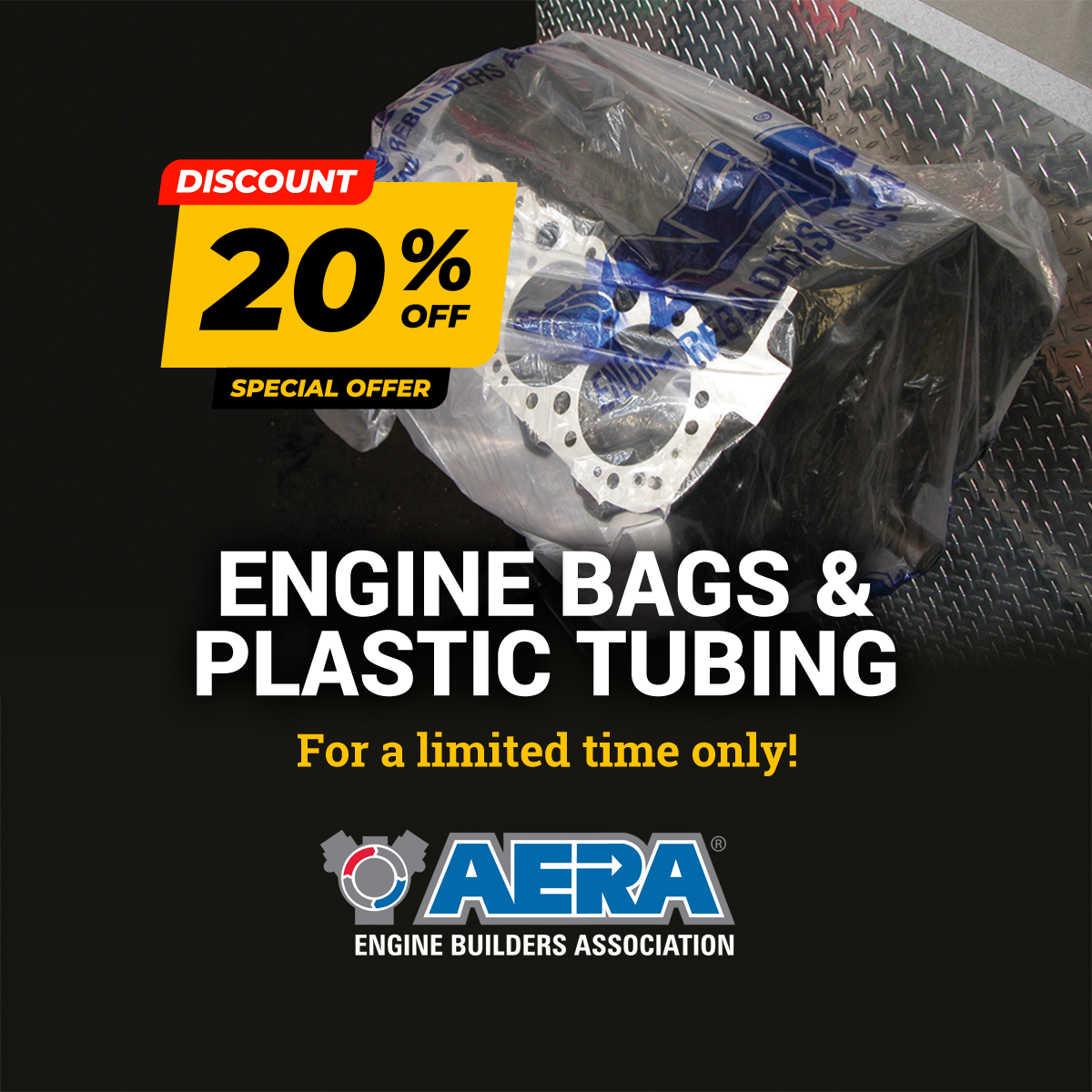 20% off AERA engine bags and plastic tubing for a limited time only